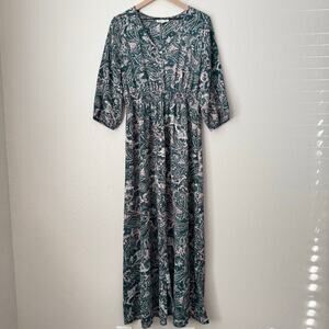 Indigo Rose Womens Green Maxi Dress Paisley 3/4 Sleeve Multicolor Size Large